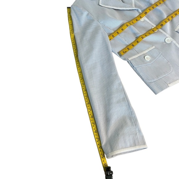 LOFT Long Sleeve Three Button Cotton Fully Lined Blazer Blue White Tan Size 6 - Picture 4 of 15